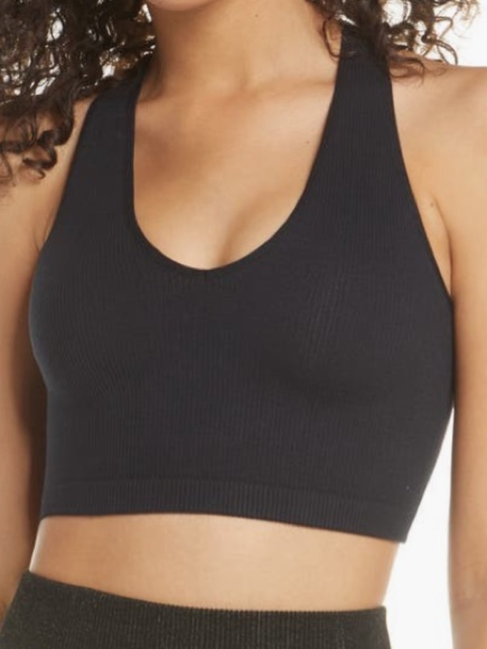 Free People Movement  Black 
Cropped Ribbed Racerback Tank Top